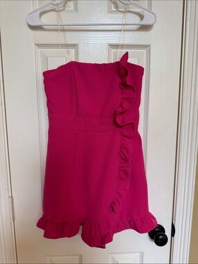 CUTE! DO+BE Girls' Ruffle Trim Hot Pink Romper